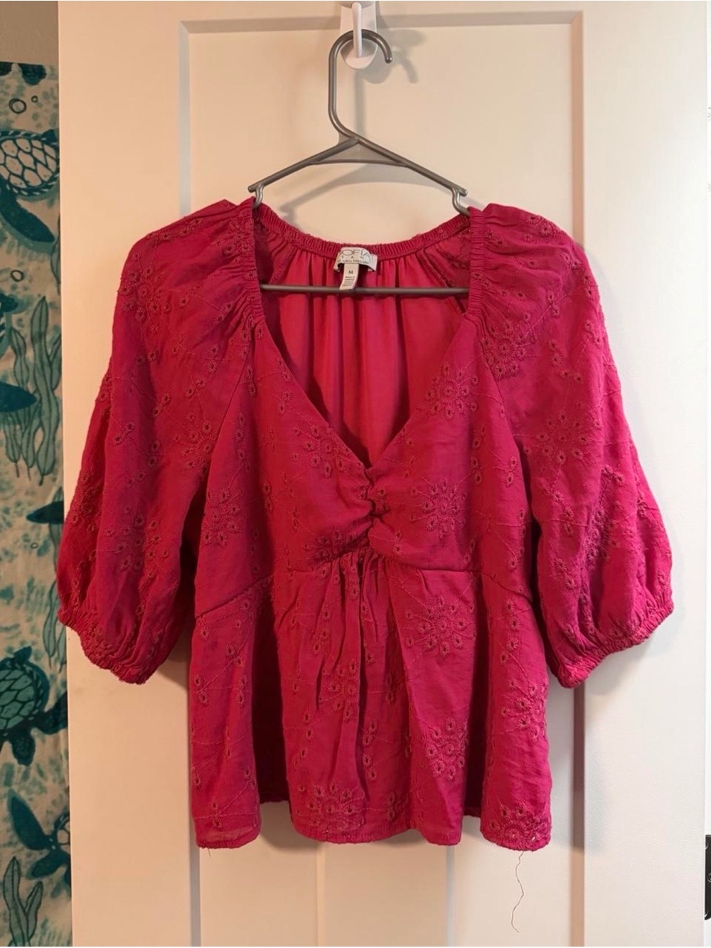 Sofia Vergara Pink/Magenta Eyelet Blouse